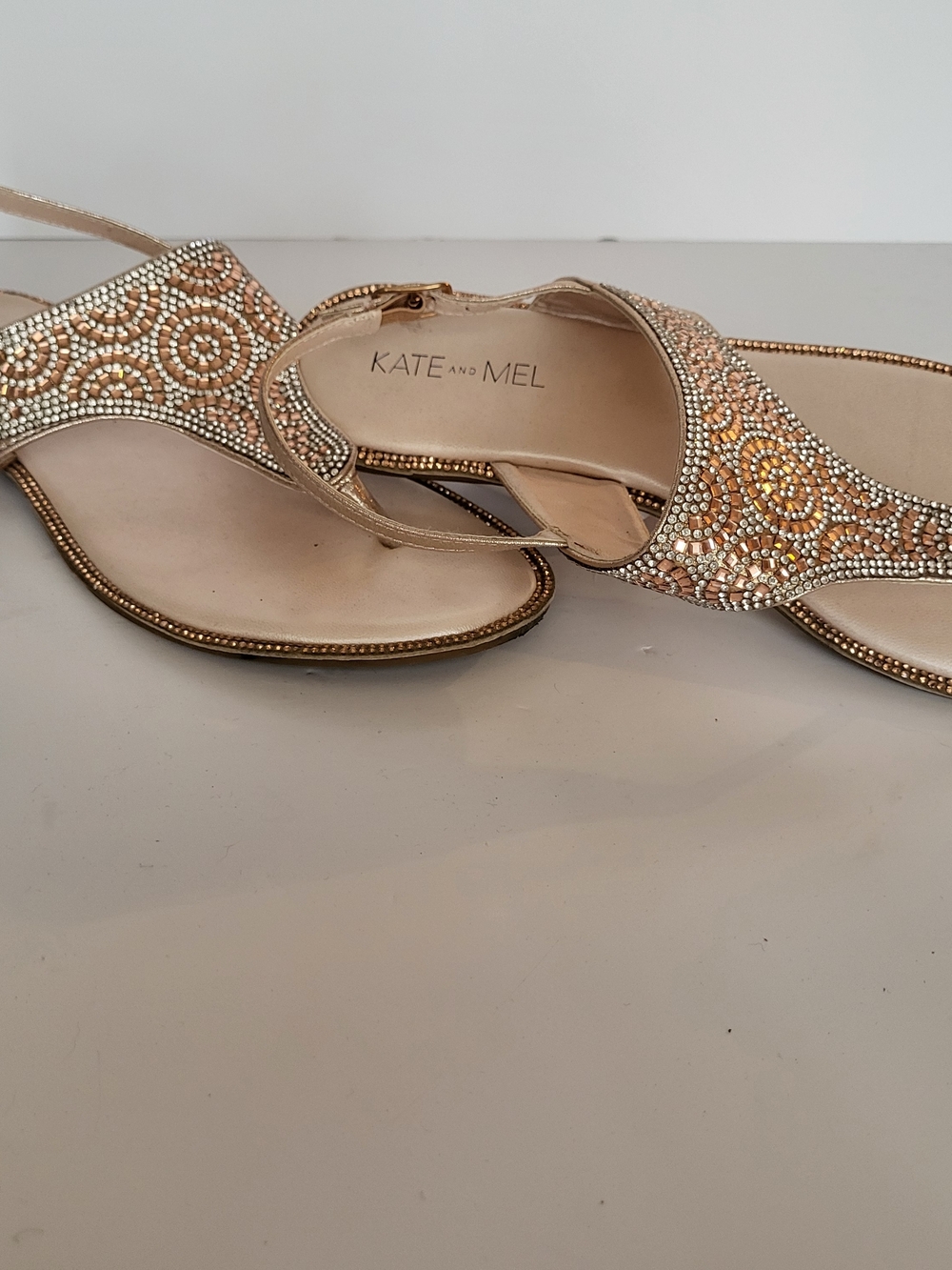 Rose Gold Embellished Slingback Sandals - Fits like a size 9.